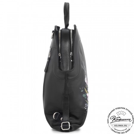 Кожаный рюкзак "Греция" "Летний луг" (черный)