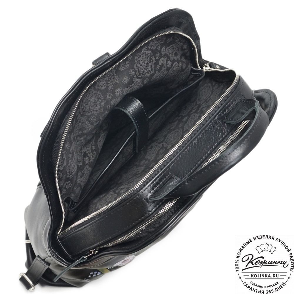 Кожаный рюкзак "Греция" "Летний луг" (черный)