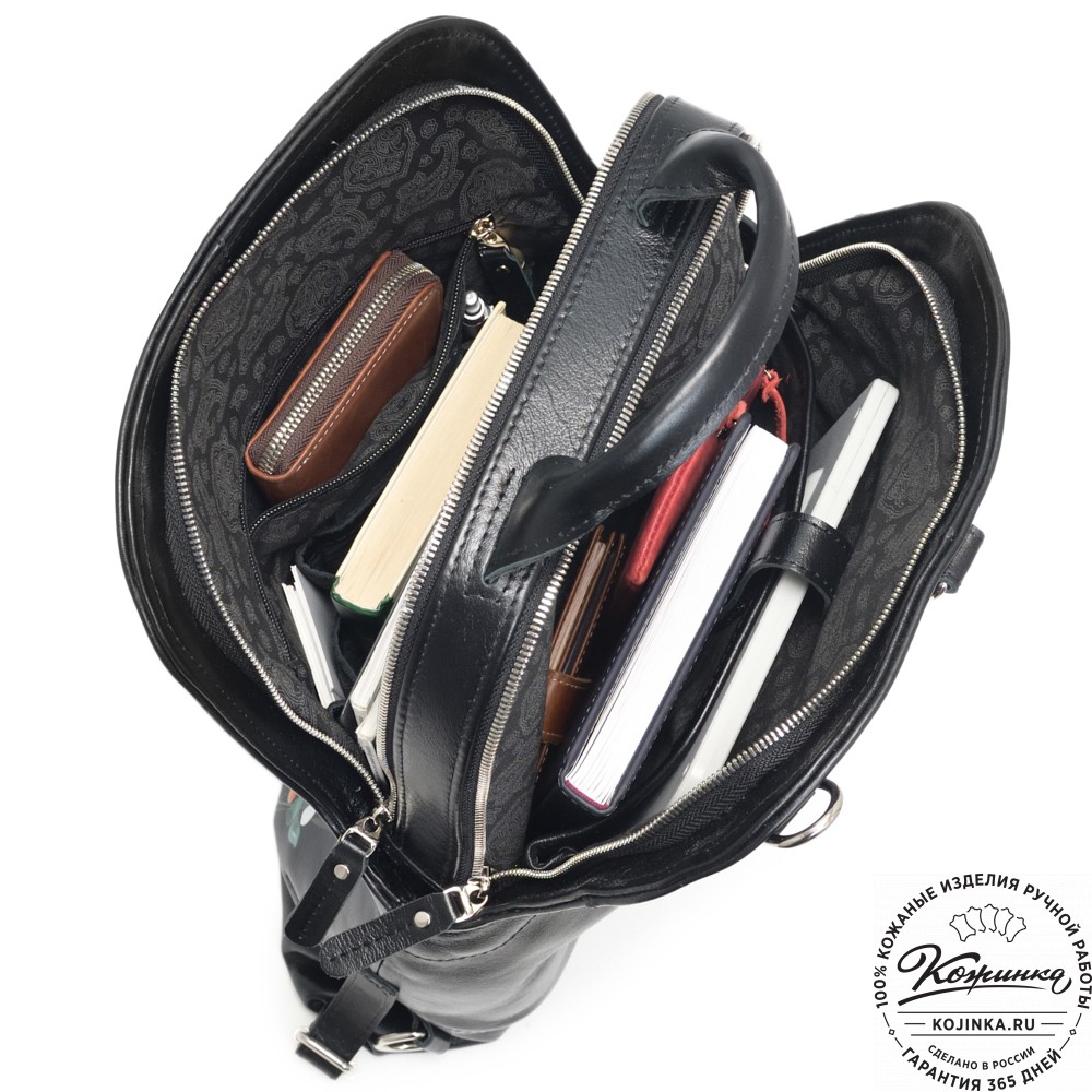 Кожаный рюкзак "Греция" "Летний луг" (черный)