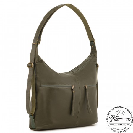 Женская кожаная сумка-трансформер "Ливадия" (хаки гладкая кожа) 