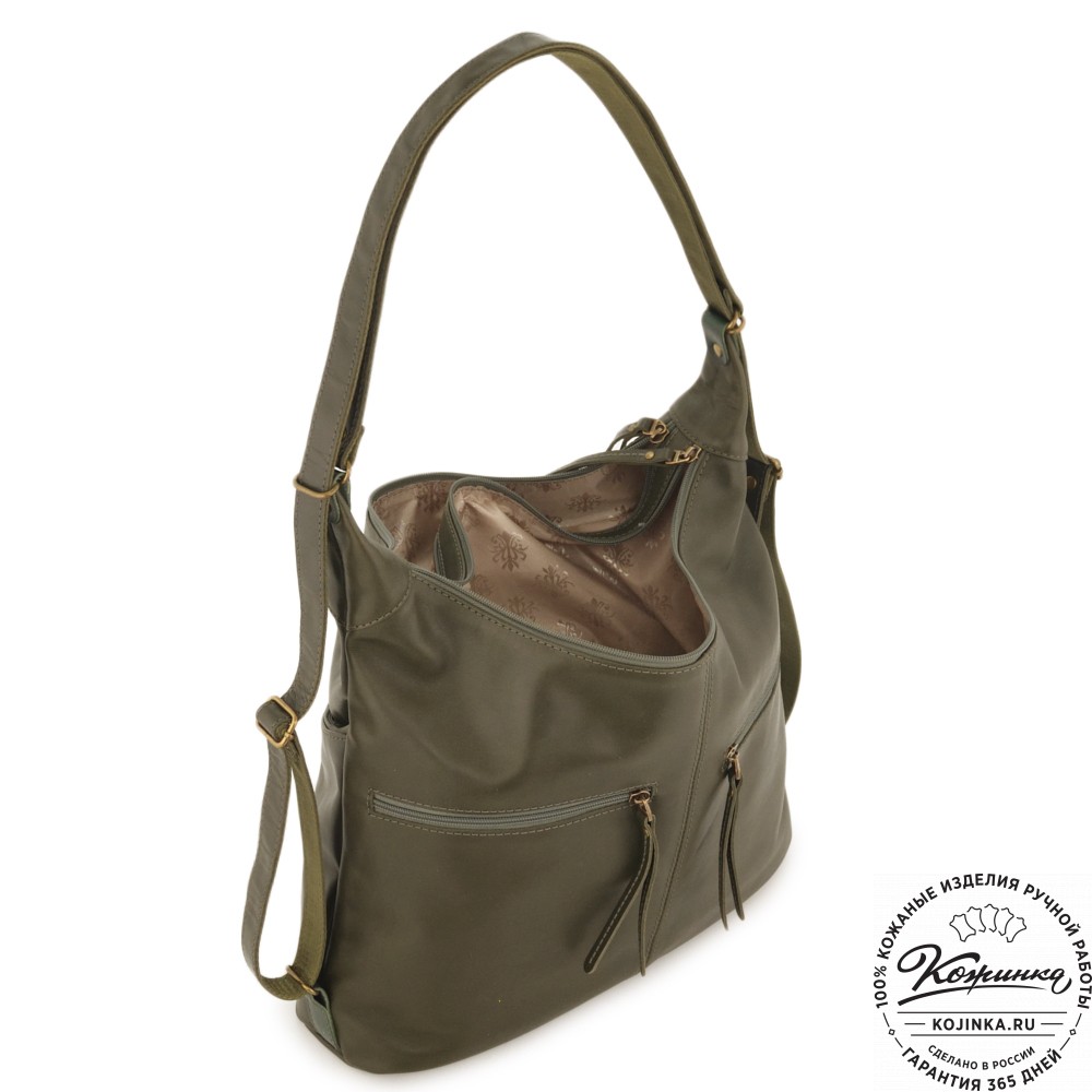 Женская кожаная сумка-трансформер "Ливадия" (хаки гладкая кожа) 