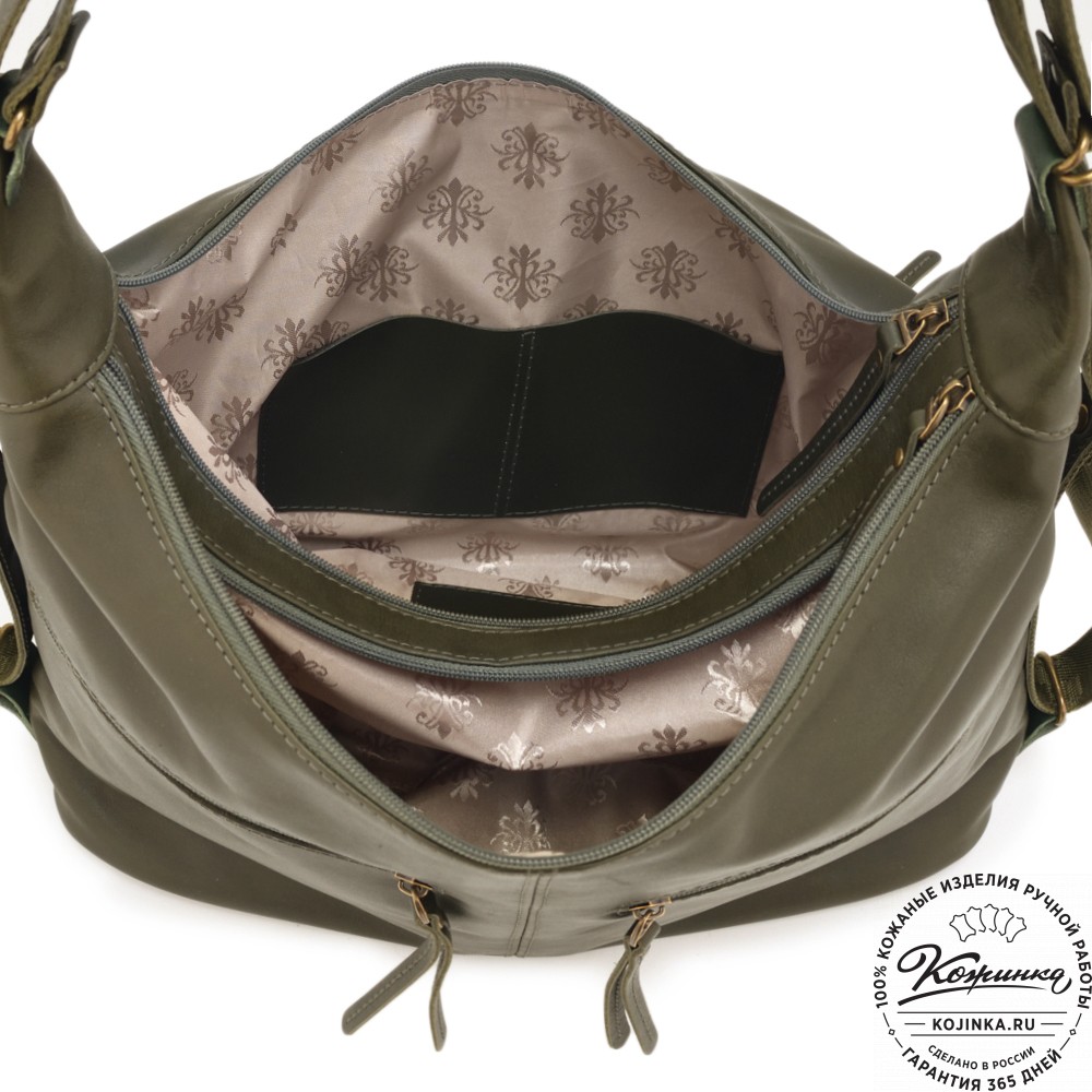 Женская кожаная сумка-трансформер "Ливадия" (хаки гладкая кожа) 