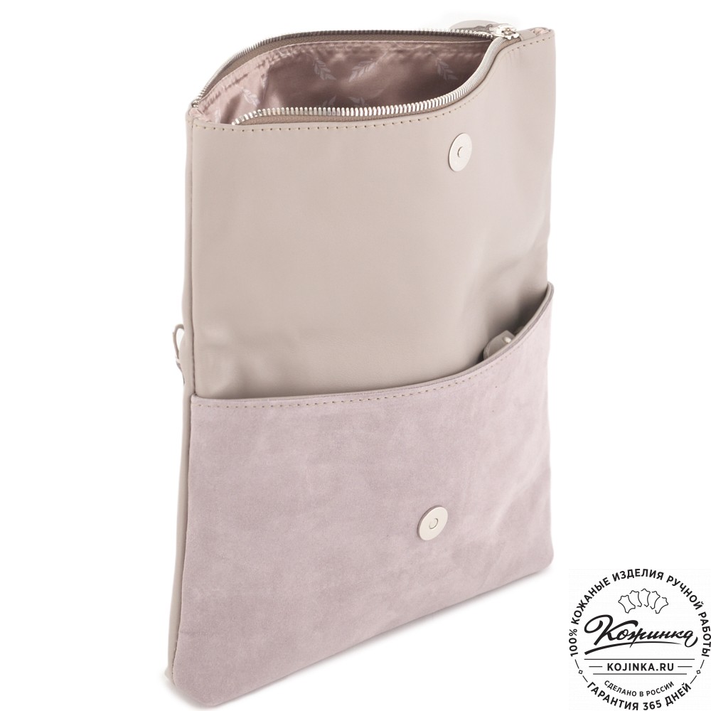 Кожаный клатч "Молли" с отделкой велюр (бежево-серый)