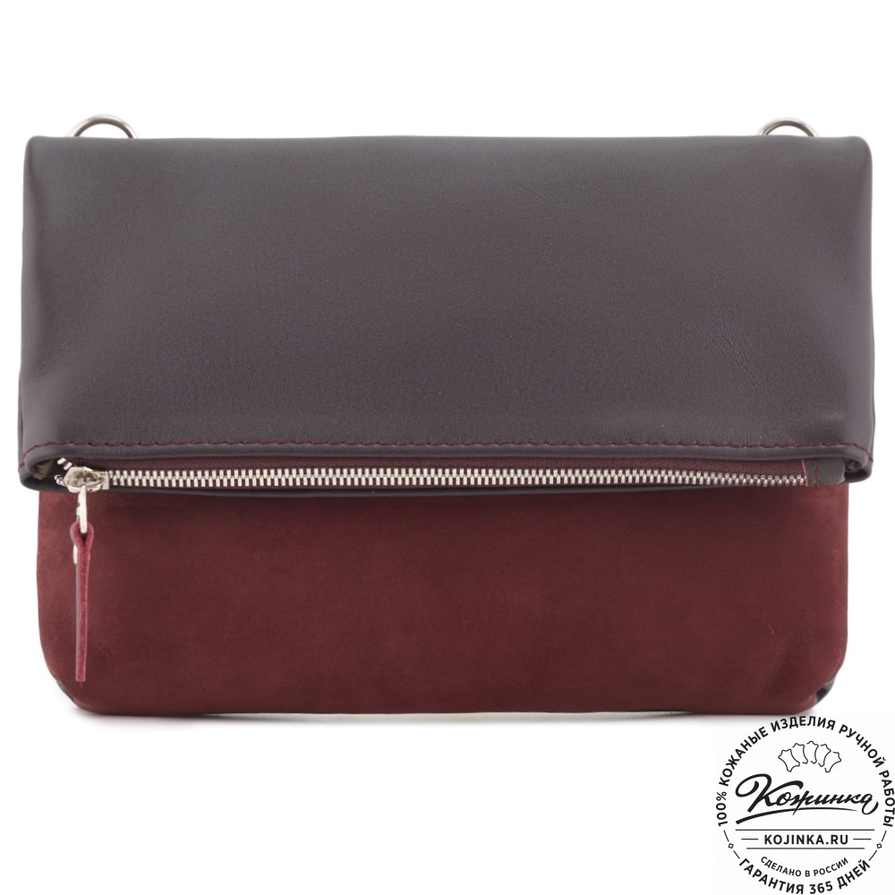 Кожаный клатч "Молли" с отделкой велюр (бордо) 
