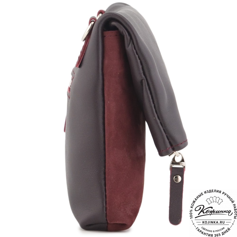 Кожаный клатч "Молли" с отделкой велюр (бордо) 