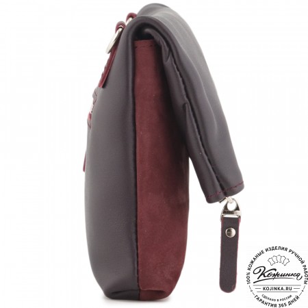 Кожаный клатч "Молли" с отделкой велюр (бордо) 