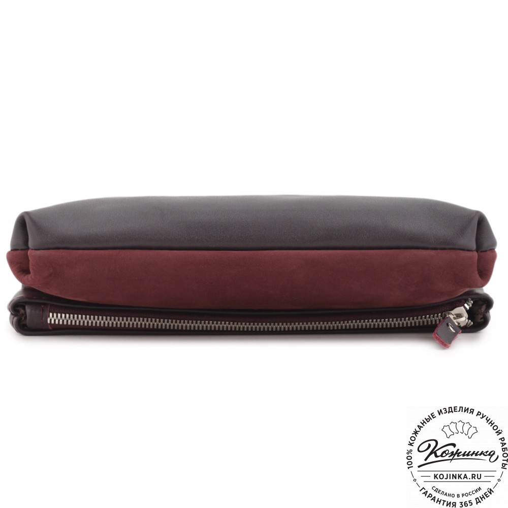 Кожаный клатч "Молли" с отделкой велюр (бордо) 