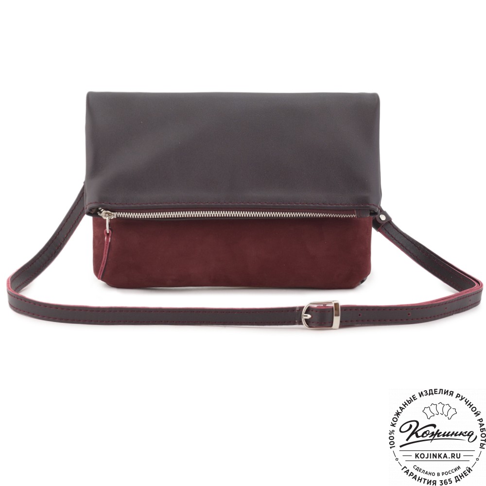 Кожаный клатч "Молли" с отделкой велюр (бордо) 