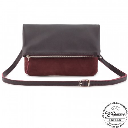 Кожаный клатч "Молли" с отделкой велюр (бордо) 