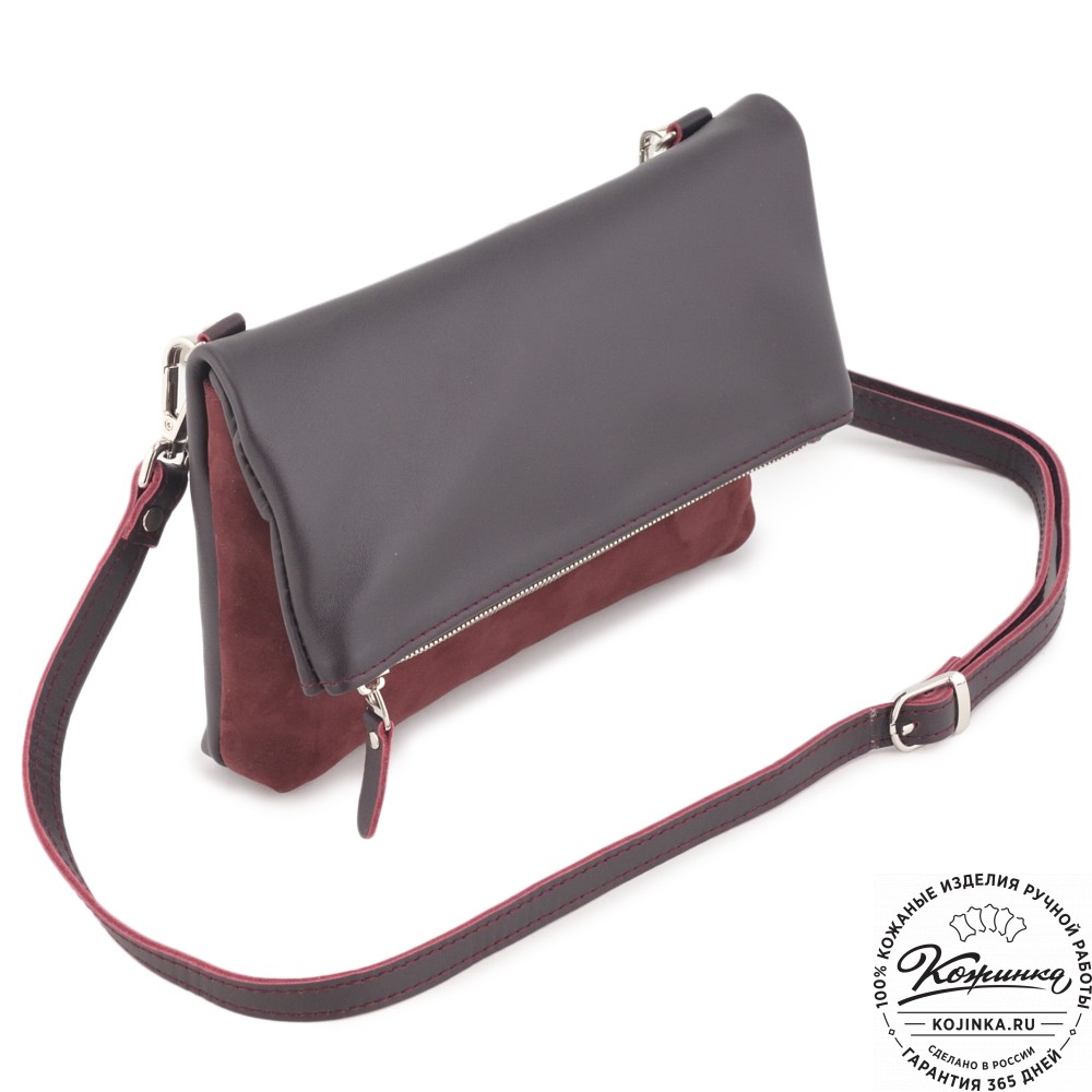 Кожаный клатч "Молли" с отделкой велюр (бордо) 