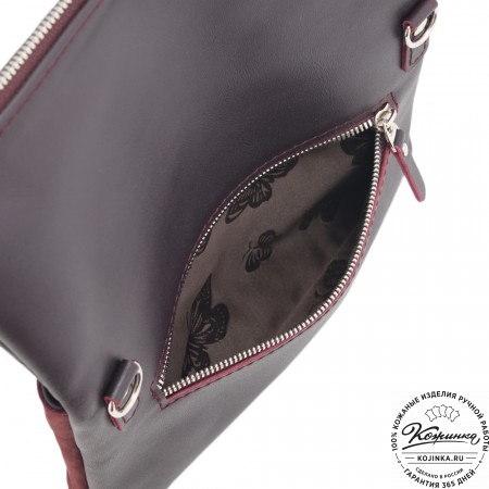 Кожаный клатч "Молли" с отделкой велюр (бордо) 