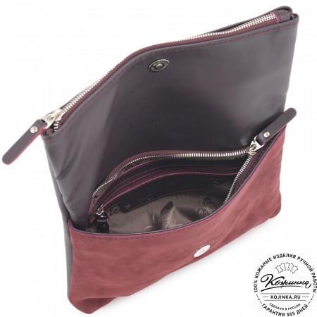 Кожаный клатч "Молли" с отделкой велюр (бордо) 