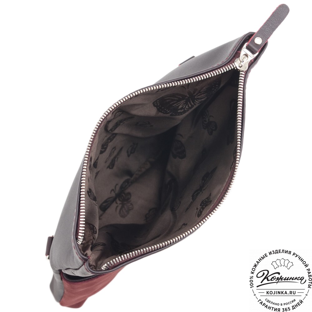 Кожаный клатч "Молли" с отделкой велюр (бордо) 