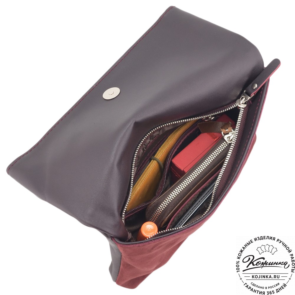 Кожаный клатч "Молли" с отделкой велюр (бордо) 