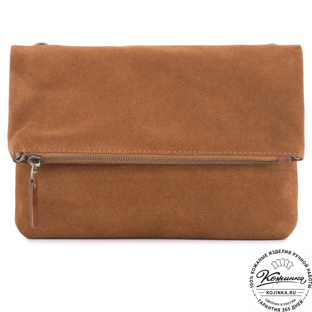 Кожаный клатч "Молли" велюр (корица)