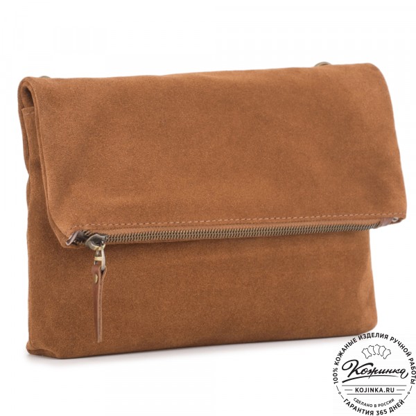 Кожаный клатч "Молли" велюр (корица). фото 1