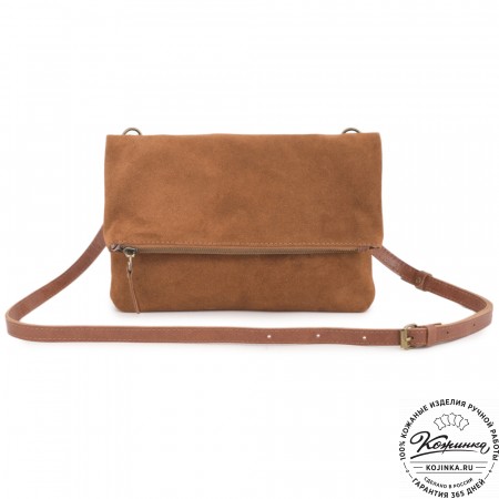 Кожаный клатч "Молли" велюр (корица)
