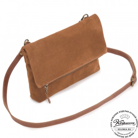 Кожаный клатч "Молли" велюр (корица)