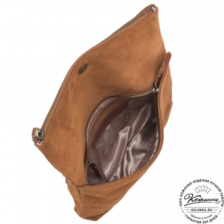 Кожаный клатч "Молли" велюр (корица)