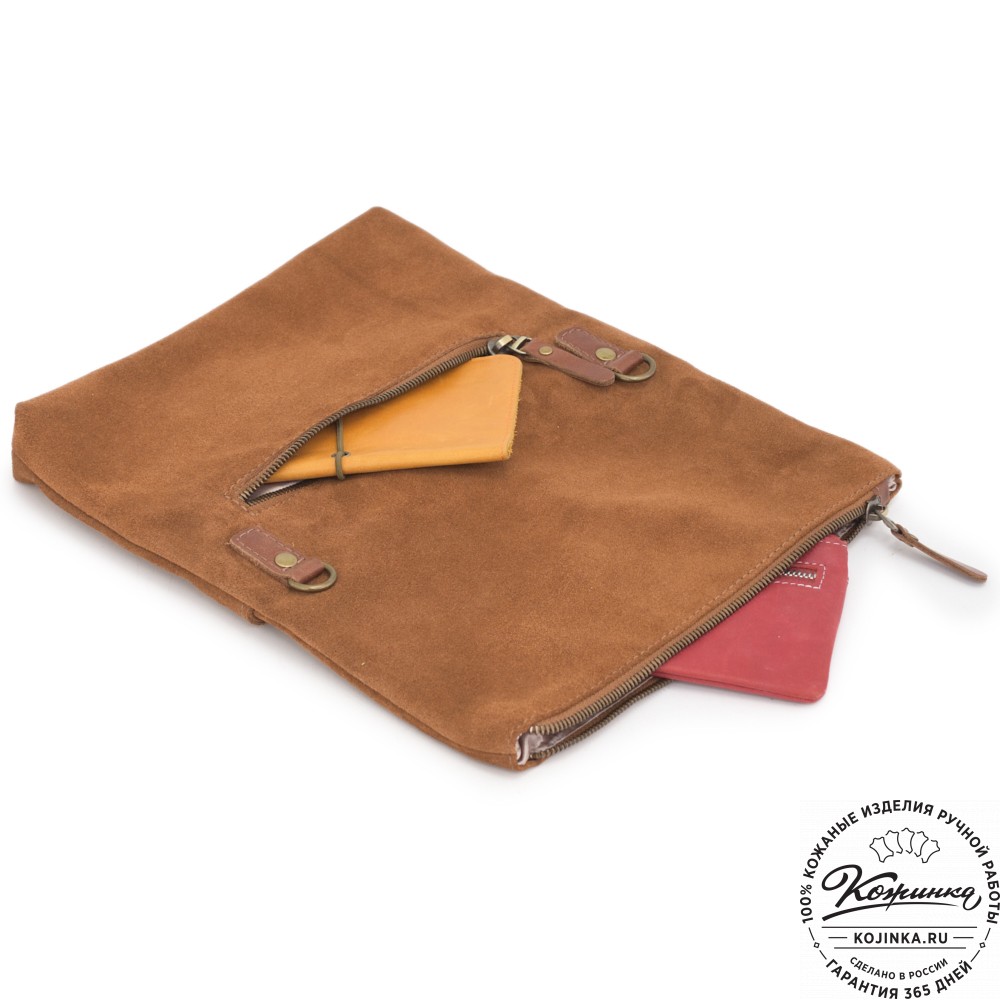 Кожаный клатч "Молли" велюр (корица)