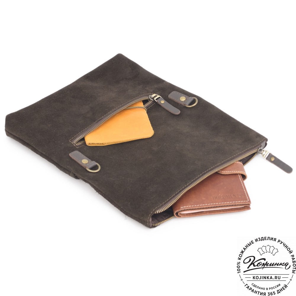 Кожаный клатч "Молли" велюр (шоколад)