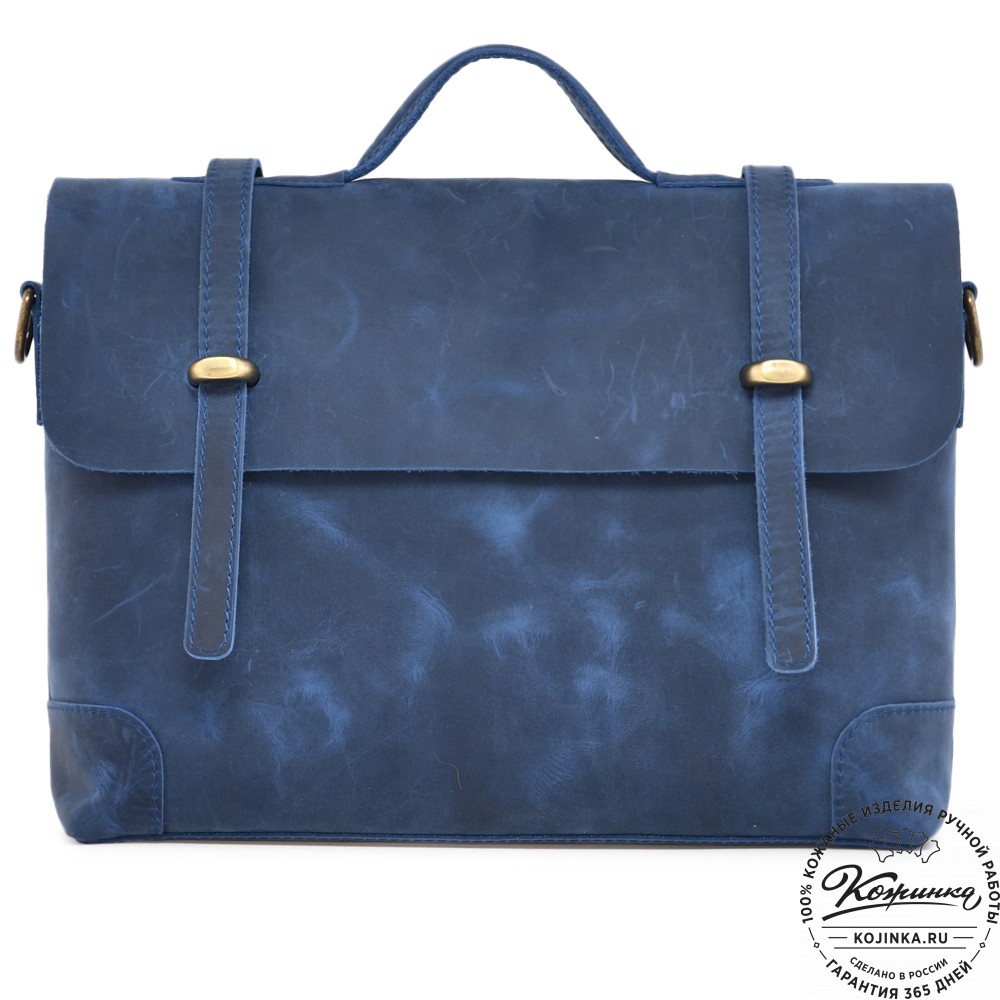  Кожаный портфель "Англетер" (синий крейзи) 