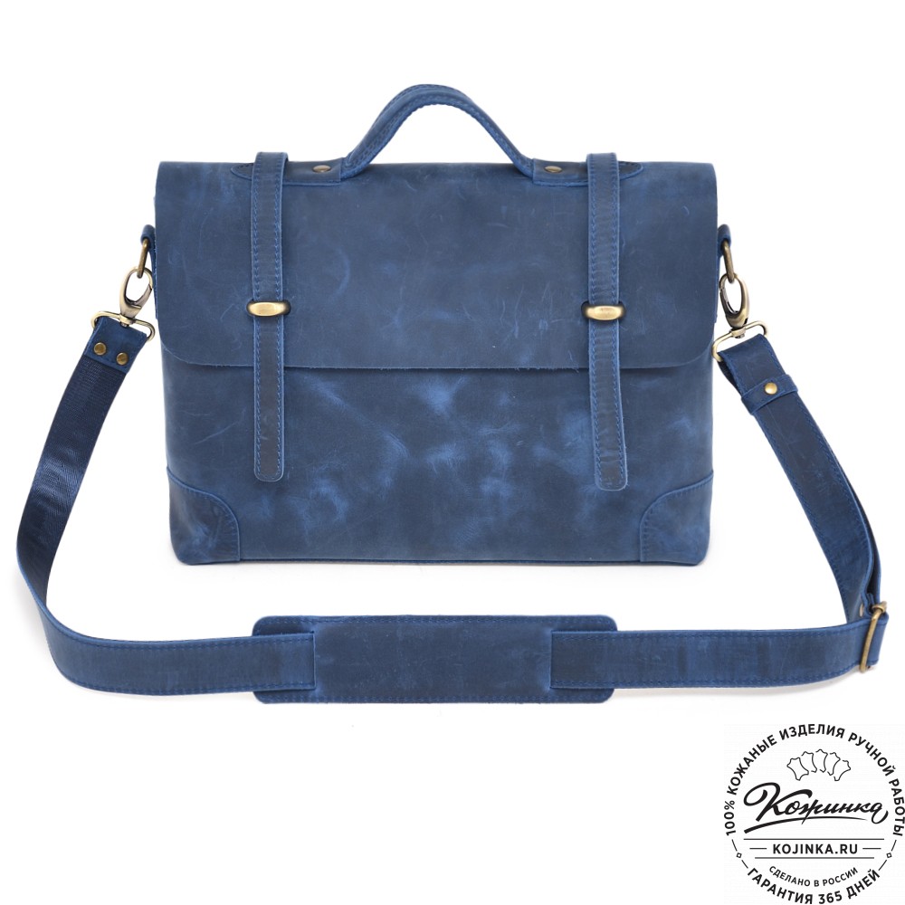  Кожаный портфель "Англетер" (синий крейзи) 