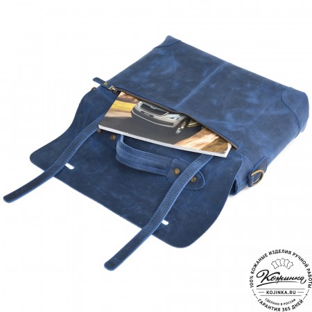  Кожаный портфель "Англетер" (синий крейзи) 