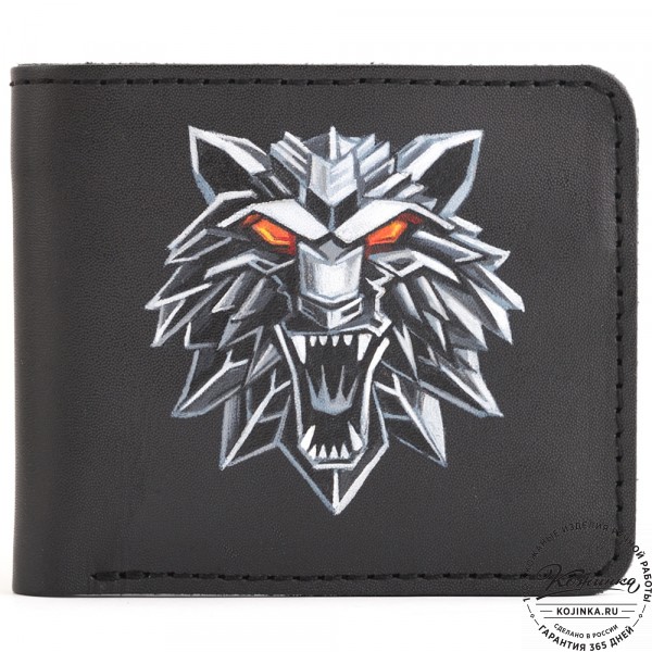  Кожаный бумажник "Рокки" "Волк" (черный). фото 1