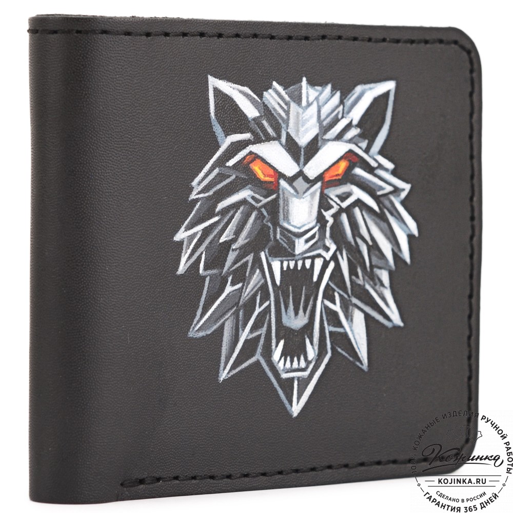  Кожаный бумажник "Рокки" "Волк" (черный)
