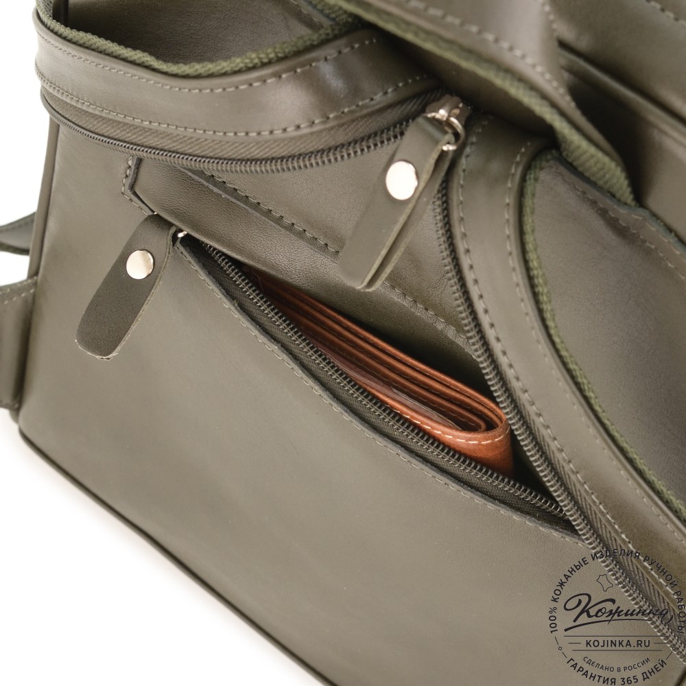 Кожаный рюкзак "Пандора" (хаки гладкая кожа)