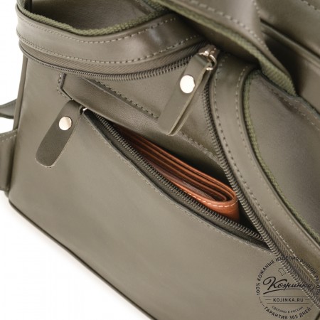 Кожаный рюкзак "Пандора" (хаки гладкая кожа)