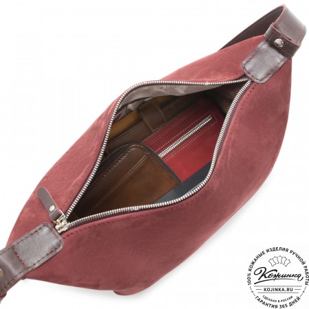 Женская кожаная сумка "Тойс" велюр (бордо)