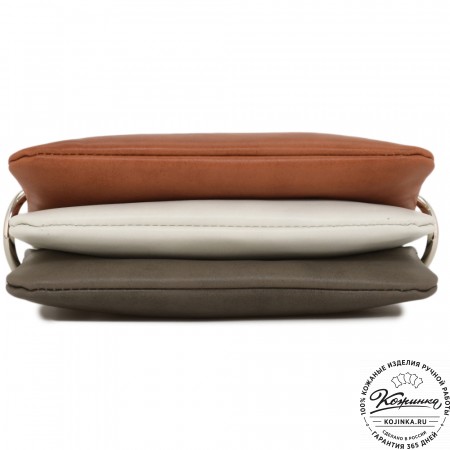 Женская кожаная сумка "Трио" (серый/бежевый/рыжий)