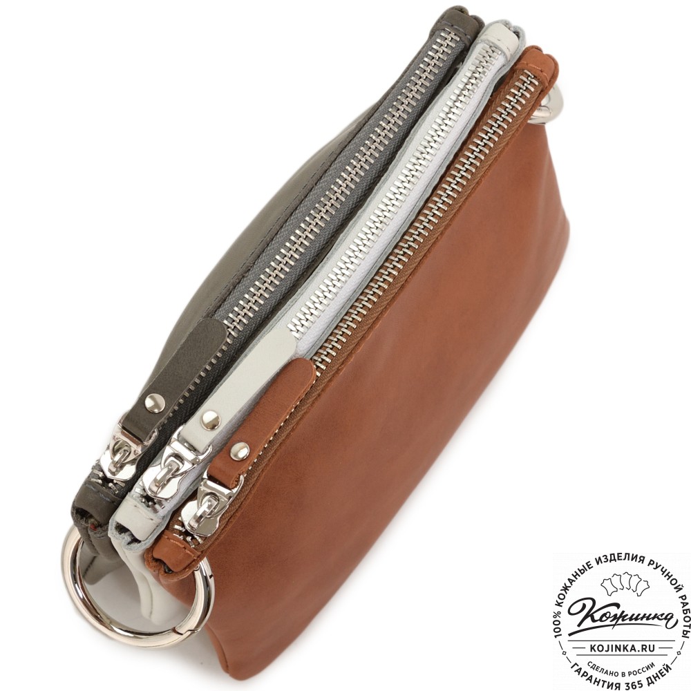 Женская кожаная сумка "Трио" (серый/бежевый/рыжий)