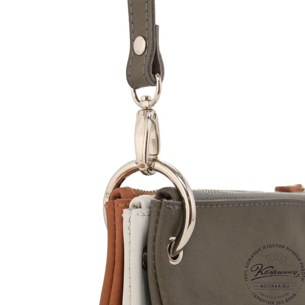 Женская кожаная сумка "Трио" (серый/бежевый/рыжий)
