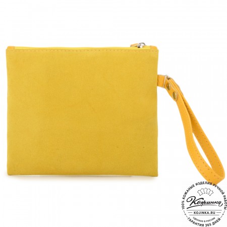 Кожаная косметичка "Флавия" велюр (лимон)