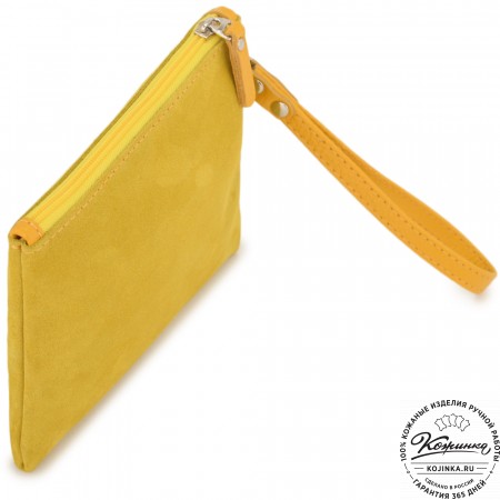 Кожаная косметичка "Флавия" велюр (лимон)