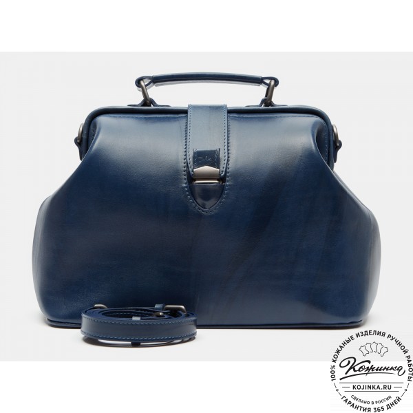 Женская кожаная сумка-саквояж "Симона XL" (синяя). фото 1