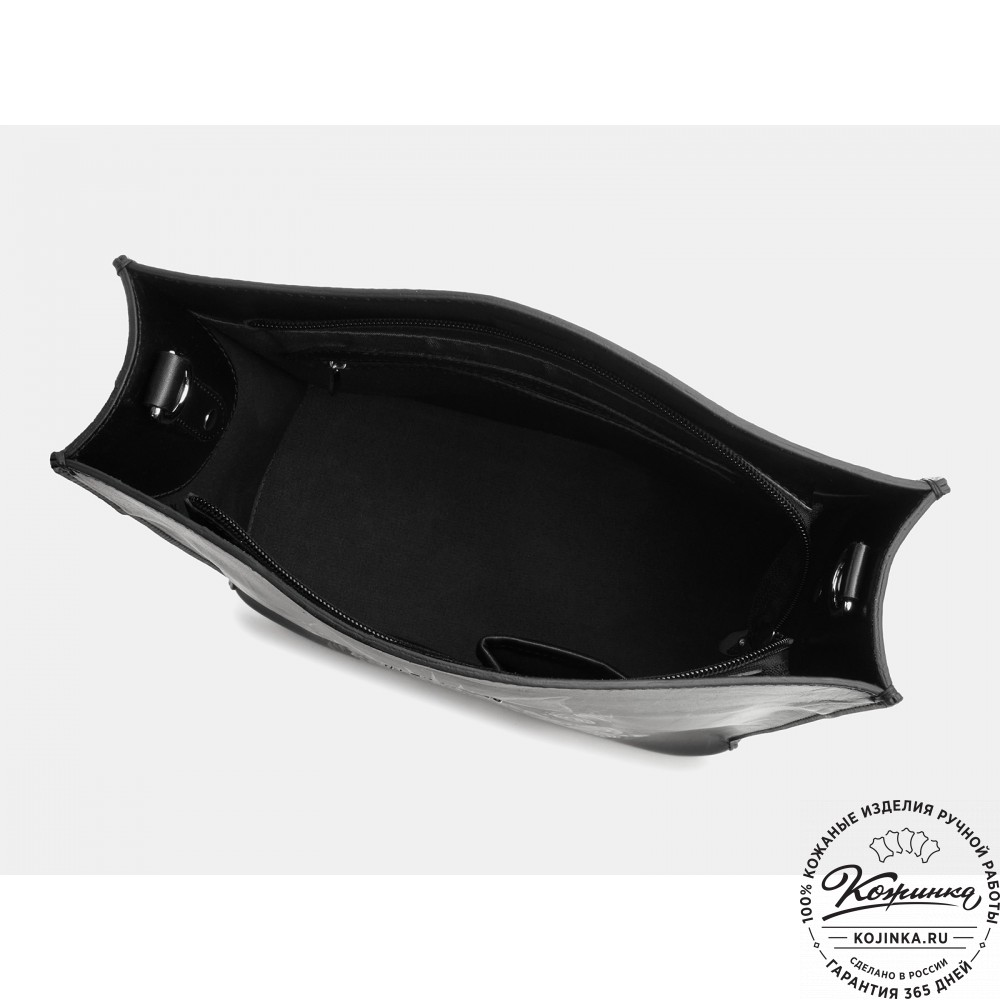 Женская кожаная сумка "Синтия" "Волчица в цветах" (чёрная)