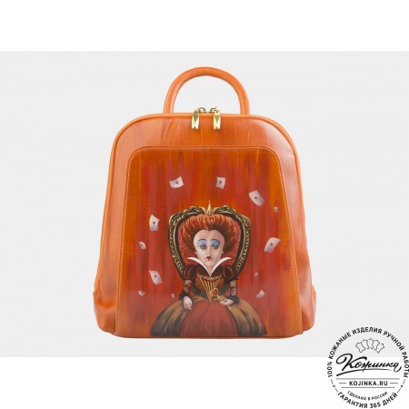 Кожаный рюкзак "Королева с картами" (оранжевый)