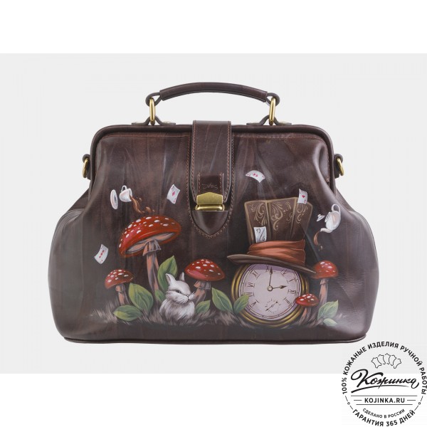 Сумка Фрейм Медиум "Алиса Часы" (коричневая). фото 1