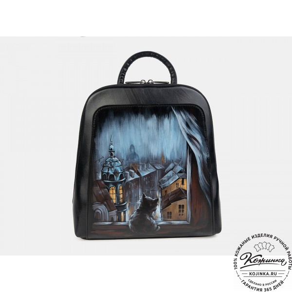 Кожаный рюкзак "Зимний вечер" (чёрный). фото 1