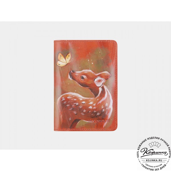 Кожаная обложка на паспорт "Бэмби" (рыжая). фото 1