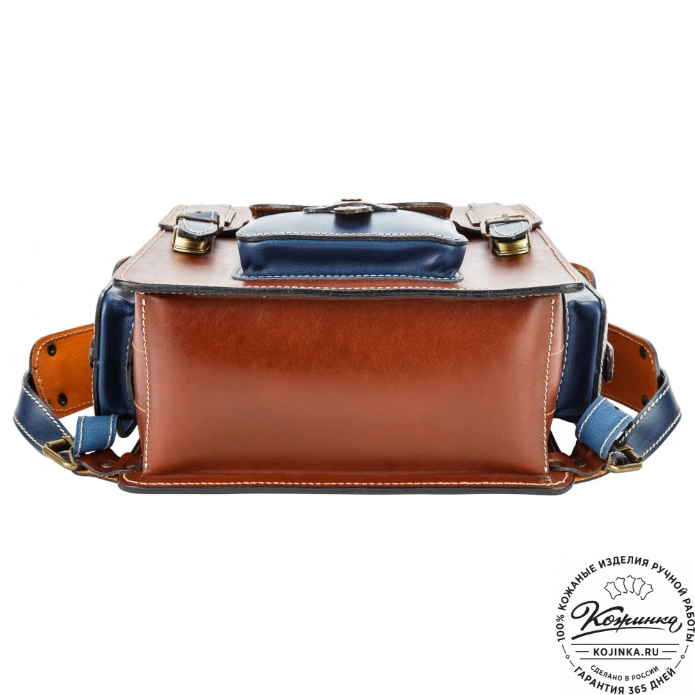 Кожаный ранец-портфель "Джон" (рыжий с синим)