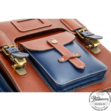 Кожаный ранец-портфель "Джон" (рыжий с синим)