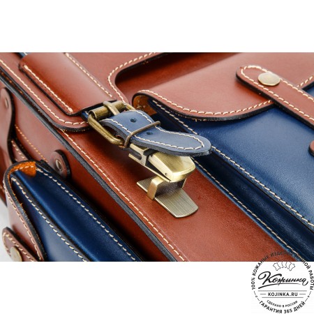 Кожаный ранец-портфель "Джон" (рыжий с синим)