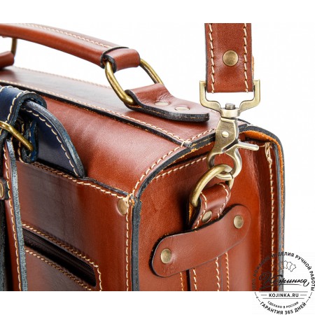 Кожаный ранец-портфель "Джон" (рыжий с синим)