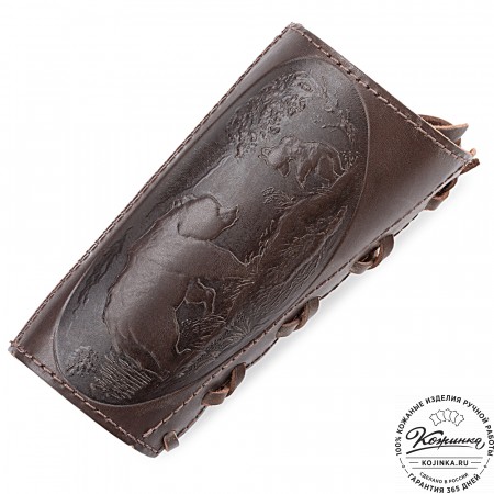 Кожаный патронташ на приклад двурядный - калибр 7,62 (темно-коричневый)