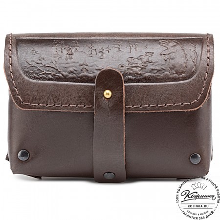 Кожаный подсумок двурядный на 10 патронов калибра 12,16, 20 (темно-коричневый)